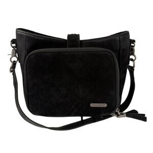 Montana West Black Suede Shoulder Bag Conceal Carry Hobo Tote Bag Fringe Zipper